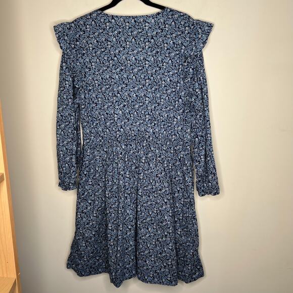 J. Crew Blue Floral Cotton Long Sleeve Mini Dress Size XL - Picture 5 of 10